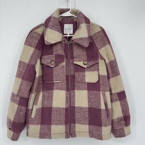 Avec Les Filles Jacket Womens Large Pink Plaid Zip Front Shacket Pockets Coat